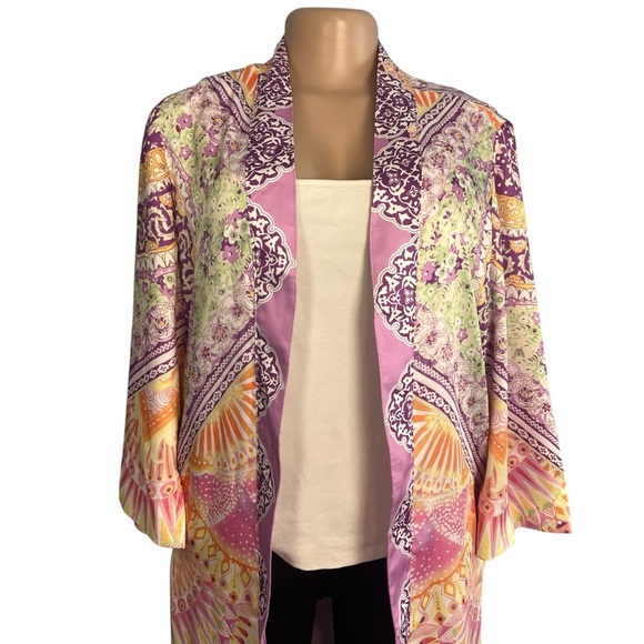 3/$30 🍂 Chico's Pink Lilac Mosaic Medallion Open Front Kimono - Picture 3 of 11